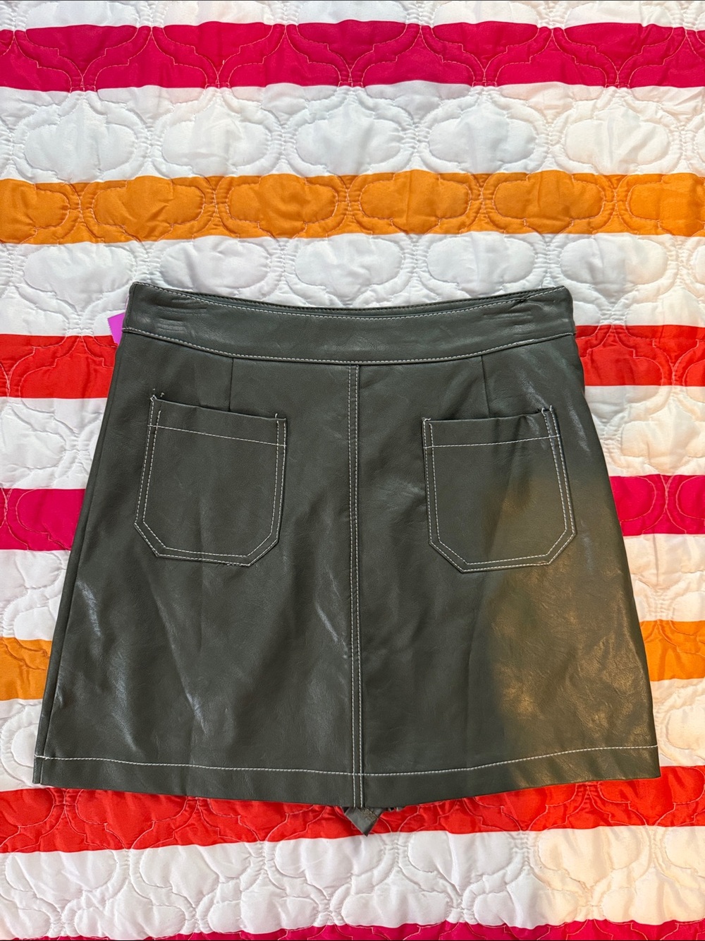 Raga Women’s Faux Leather A-Line Skirt — Olive Green